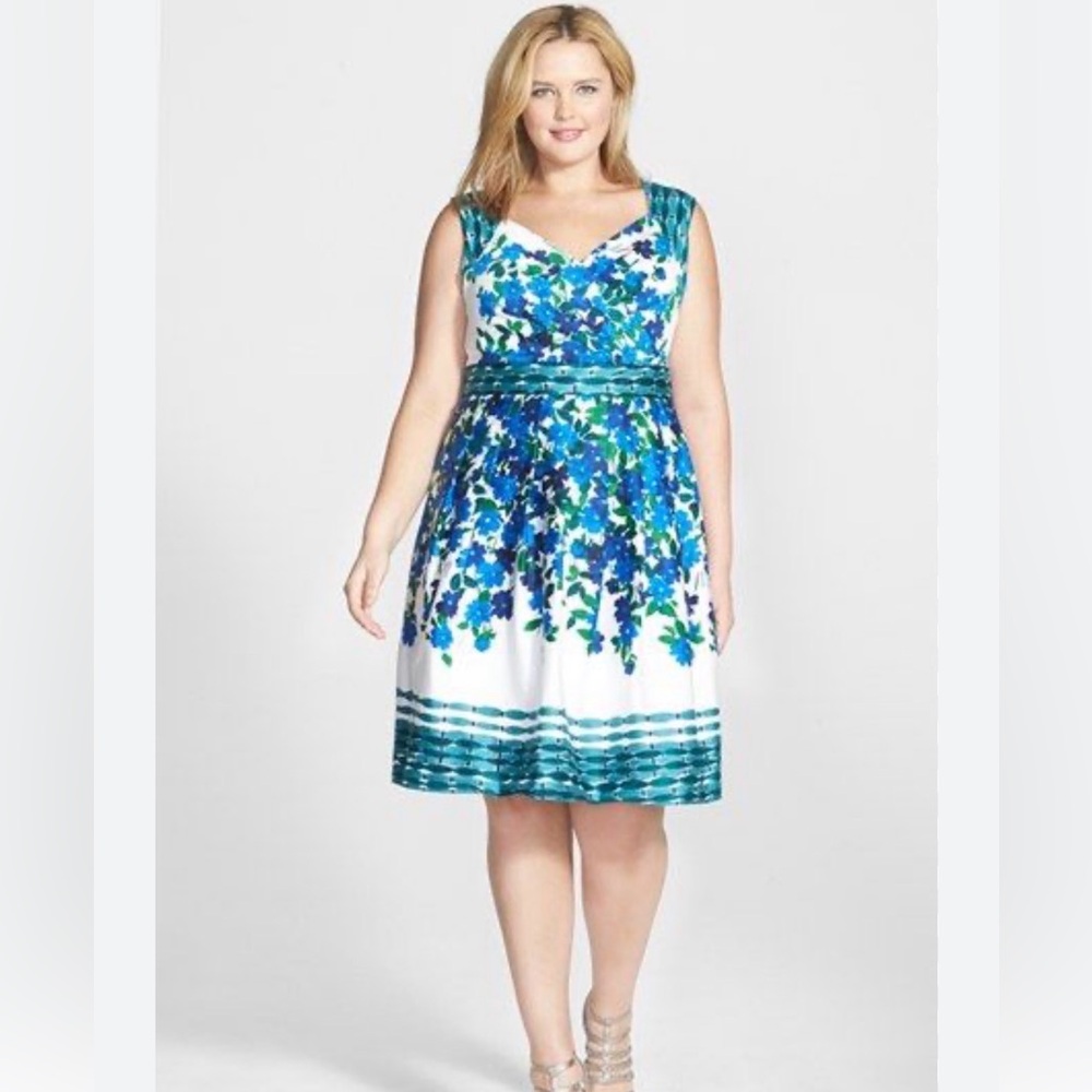 Adrianna Papell Floral Sleeveless Dress - Blue and Green 16W